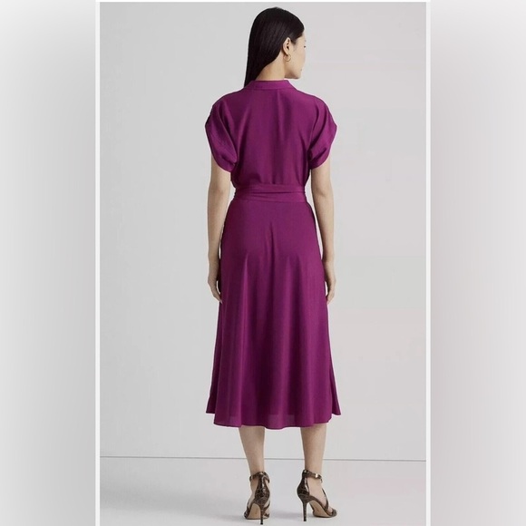 Lauren Ralph Lauren Belted Crepe Dress in Plum Purple Size 8 - Picture 2 of 16